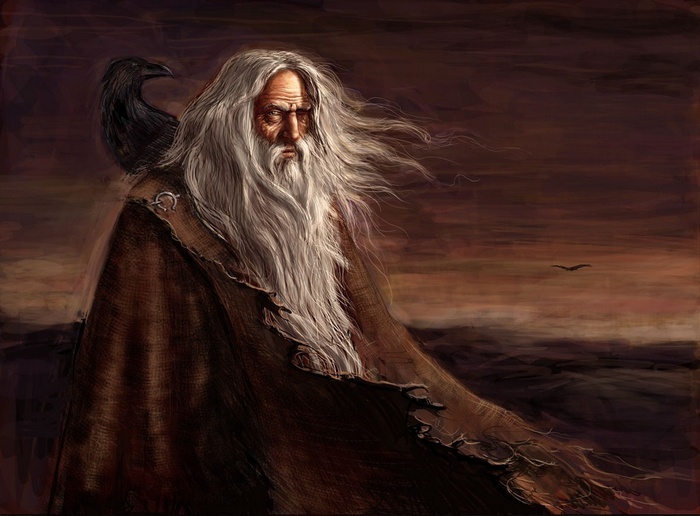 Odin with Huginn and Muninn, Norse Mythology Painting