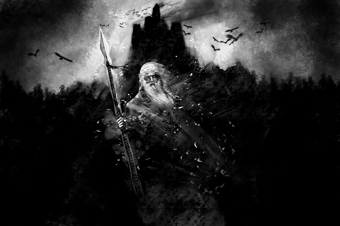 Odin with Gungnir and Ravens