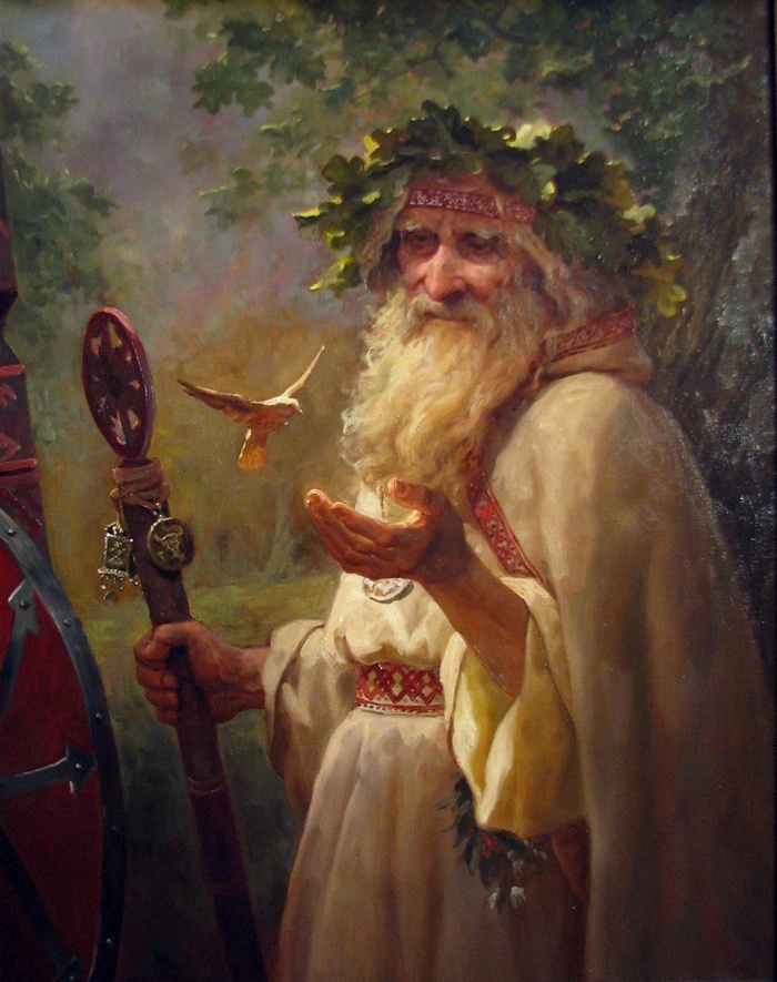 Old man with a bird and a staff