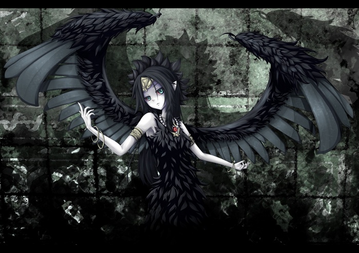 Anime girl with black wings