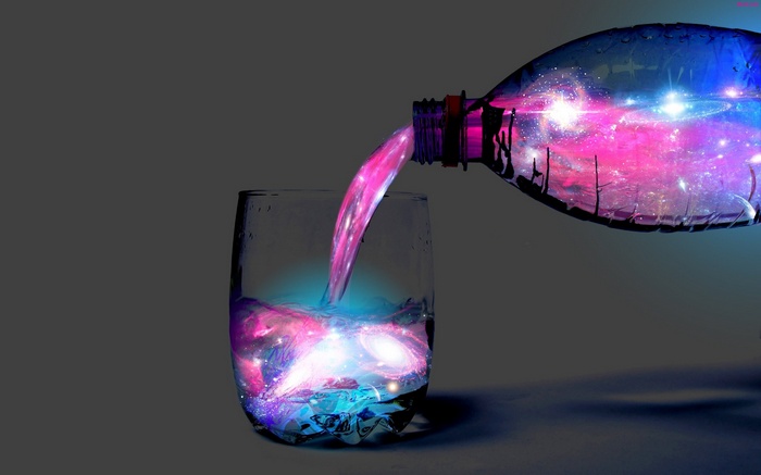 Galaxy poured from bottle into glass