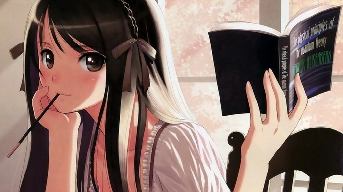 Anime girl reading "The Physical Principles of the Quantum Theory"