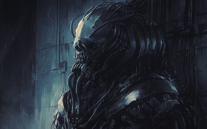 Sci-fi creature in the rain