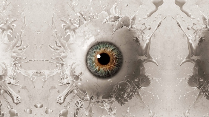 Surreal digital art of a human eye with abstract elements