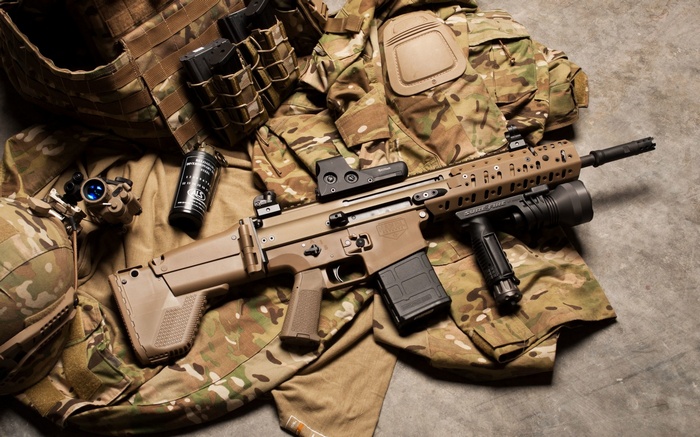 FN SCAR with tactical gear and accessories