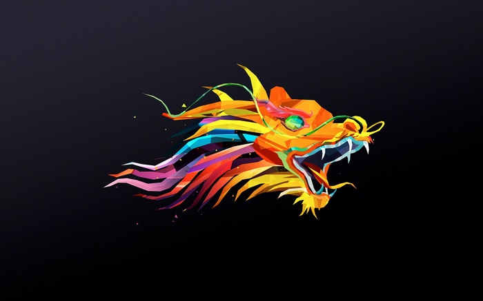 Colorful geometric dragon head on black background