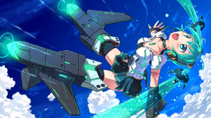 Hatsune Miku flying with Strike Witches gear