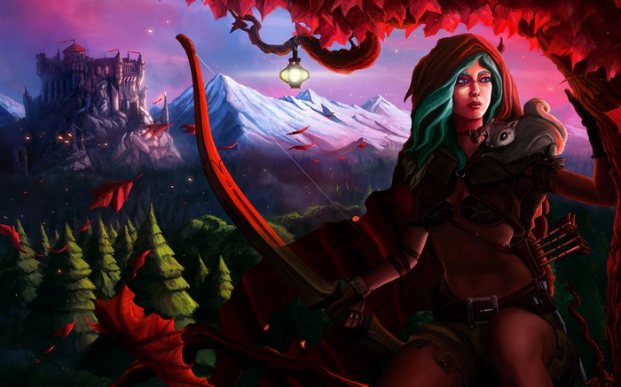 Fantasy Archer with Bow and Castle Background