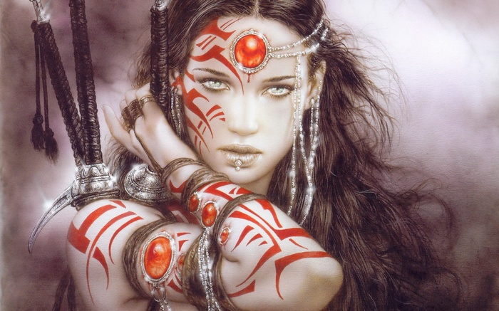 brunette, fantasy art, ink, Luis Royo, women, realistic