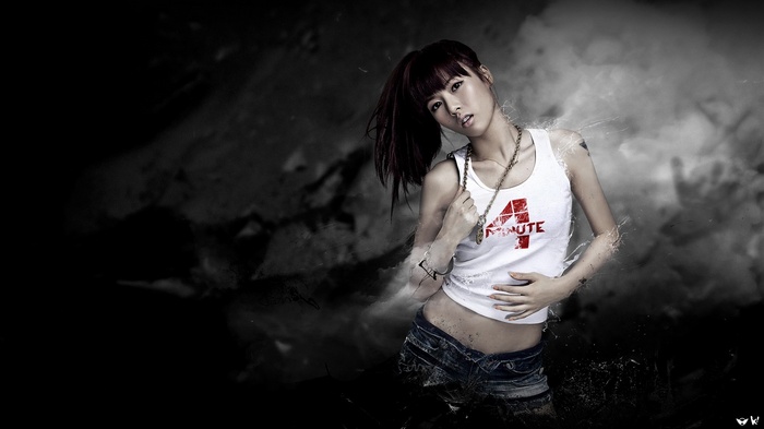 Hyuna in white tank top and denim shorts