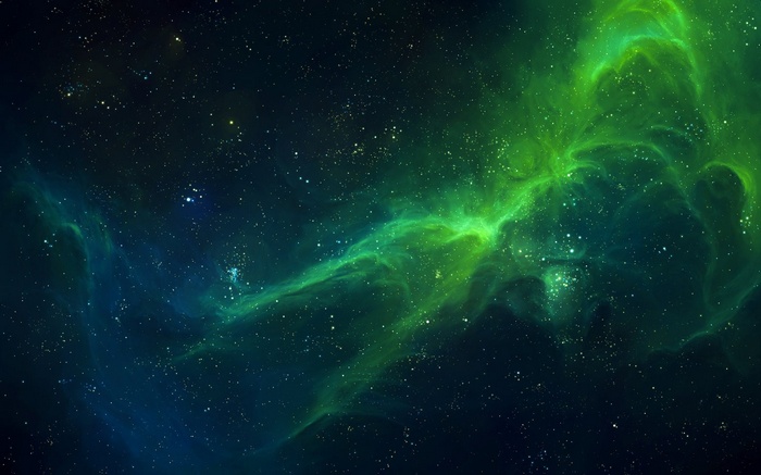 Green and blue nebula with stars