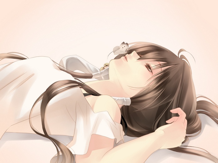 Anime girl with butterfly on her nose