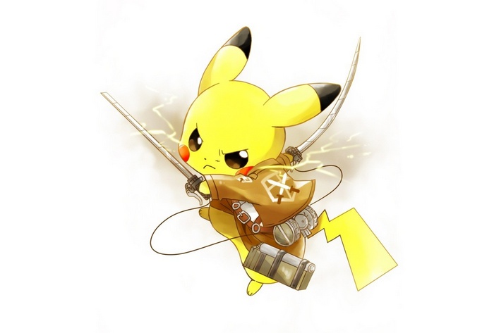 Pikachu cosplaying as Attack on Titan character