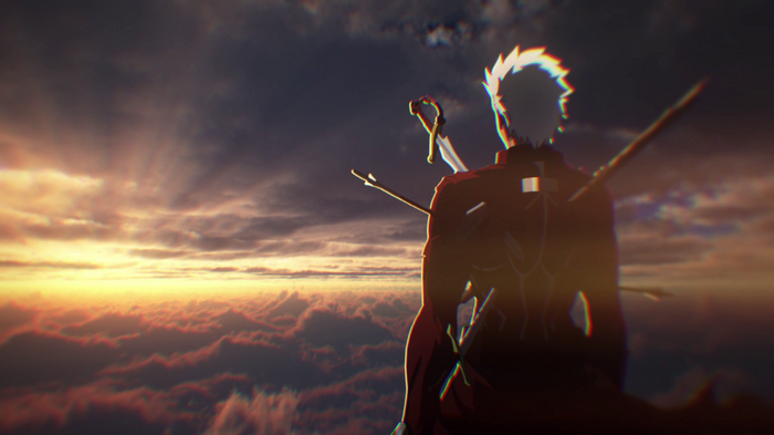 Archer from Fate/stay night against a sunset sky
