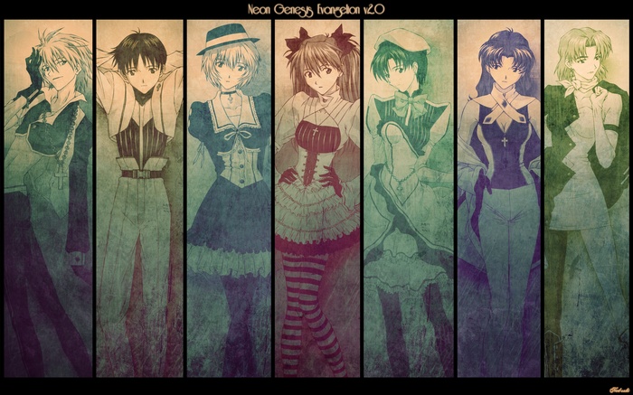 Neon Genesis Evangelion characters in stylized portraits