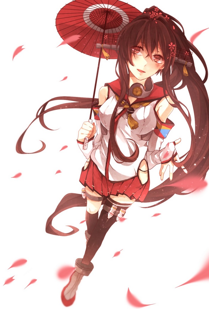 Yamato (Kantai Collection) holding a red umbrella