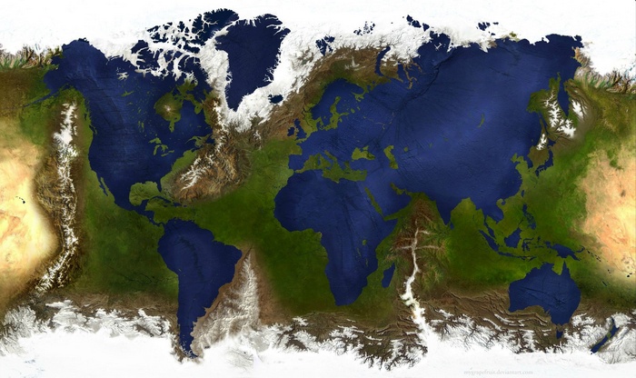 A detailed world map showing continents and oceans