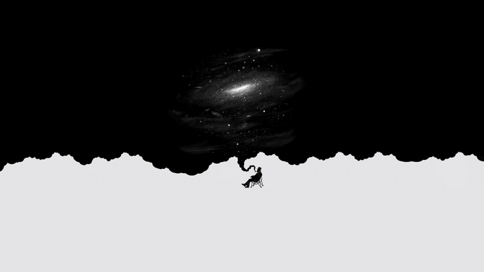 Silhouette smoking a pipe with galaxy smoke