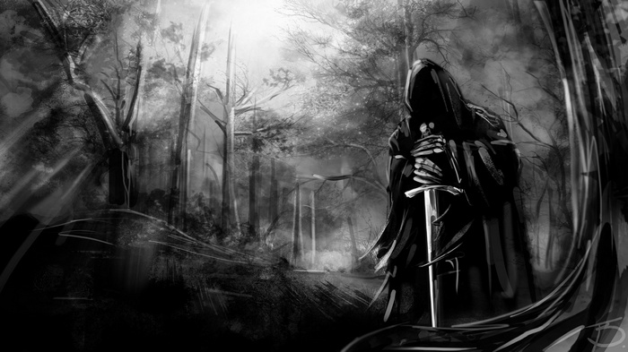 Nazgûl with a sword in a dark forest