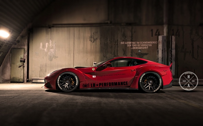 Red Ferrari F12 LB Performance in a garage