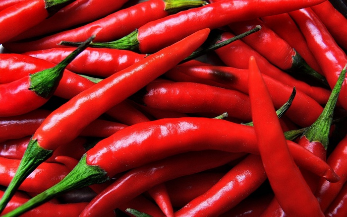 Pile of bright red chili peppers