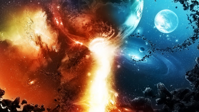 Apocalyptic Space Art with Planets and Asteroids