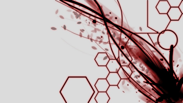 Abstract red streaks and hexagons on a light background