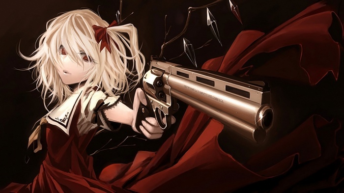 Flandre Scarlet holding a large gun
