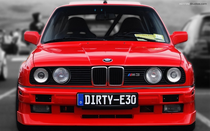 Red BMW M3 E30 with custom license plate