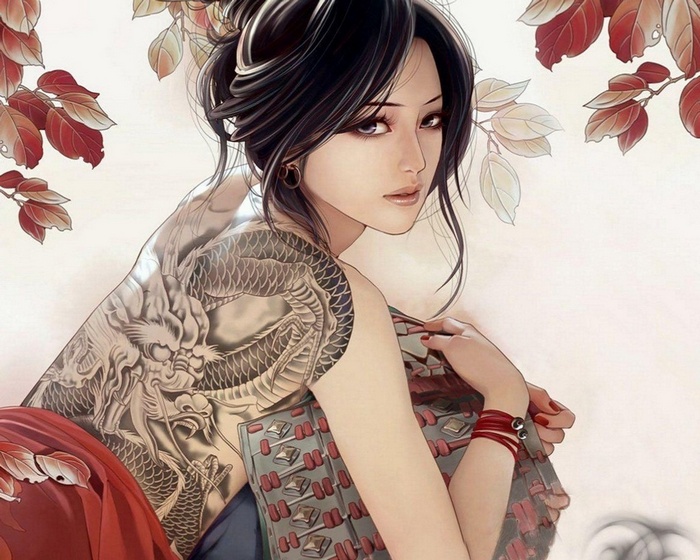 Woman with dragon tattoo