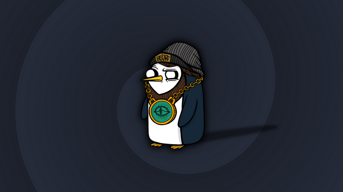 Gunter the penguin with a gold chain and beanie