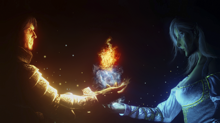 Sorcerer and wizard with fire and ice magic