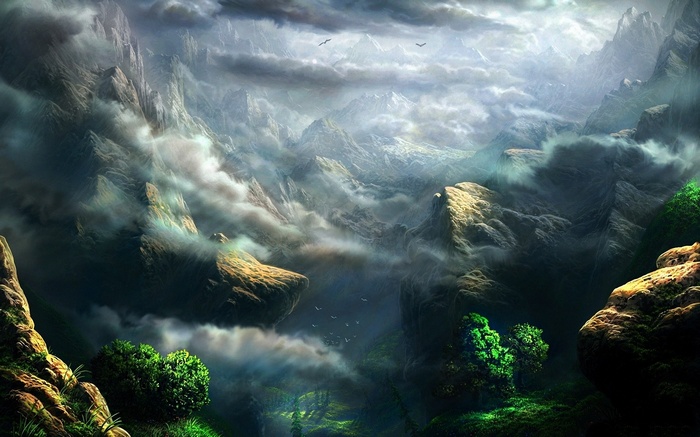Misty mountains and clouds digital art