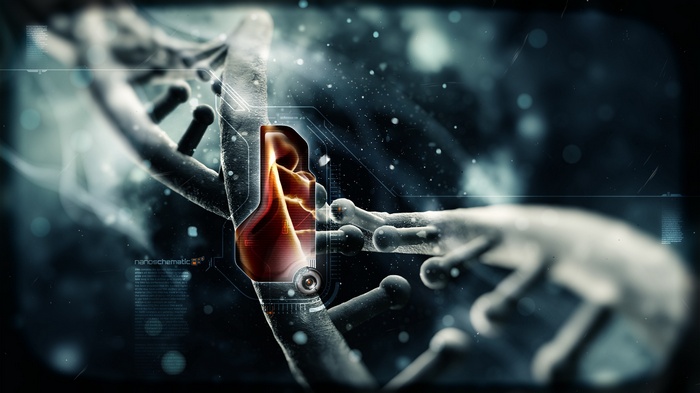 Digital art of a DNA strand with nanoscopic details