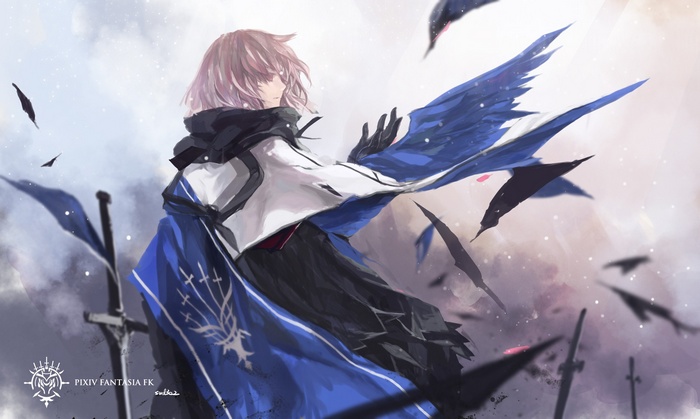 Pixiv Fantasia FK Character with Blue Wings and Swords