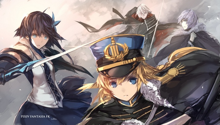 Pixiv Fantasia FK Characters with Swords and Military Uniforms