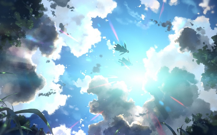 Sword Art Online: Two figures fly through the sky