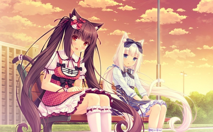 animal ears, Chocolat (Neko Para), dress, Neko Para, nekomimi, anime girls, Neko Works, Vanilla (Neko Para), cat ears, Sayori