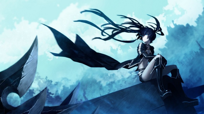 Black Rock Shooter sitting on a structure