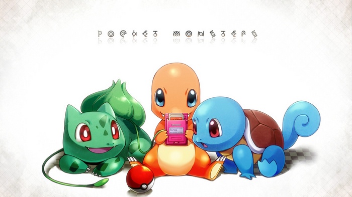 Bulbasaur, Charmander, and Squirtle with Game Boy