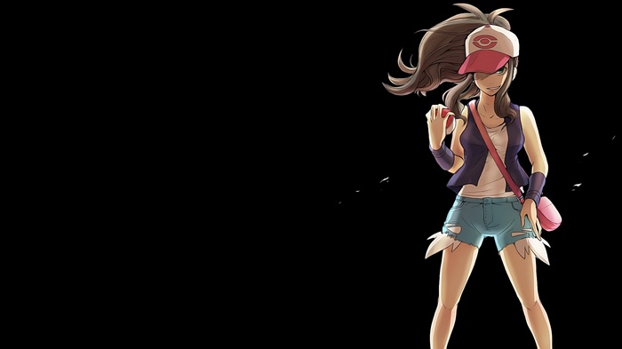 Hilda from Pokémon holding a Poké Ball