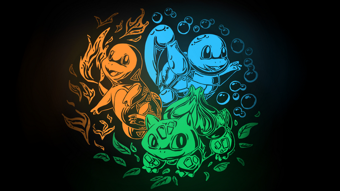 Pokemon Charmander, Squirtle, and Bulbasaur elemental art