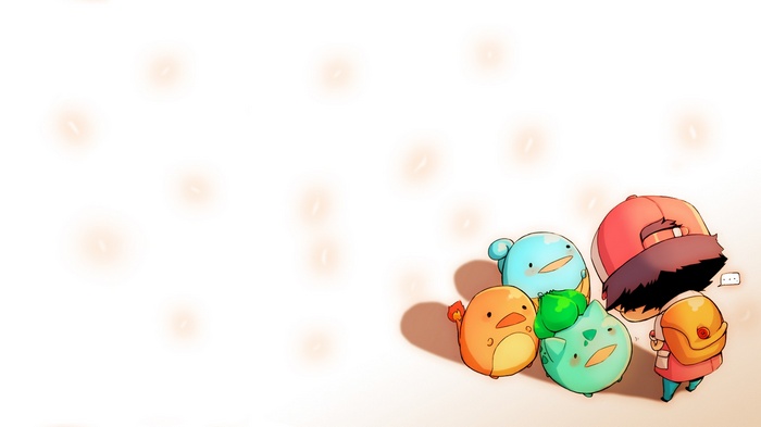 Chibi Pokémon characters and a trainer