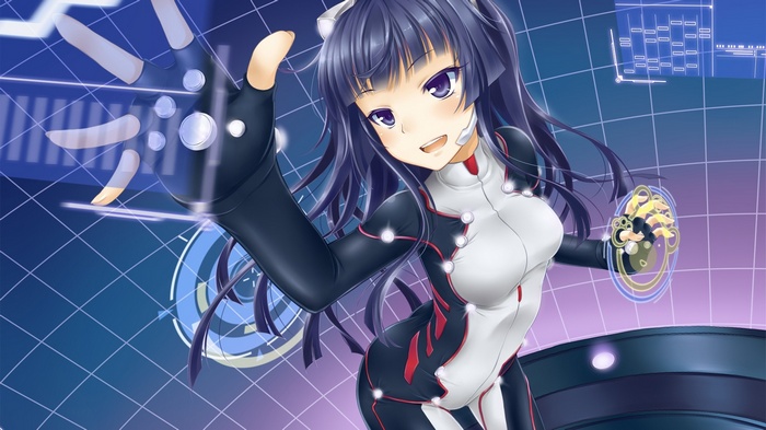 Tsugumi from Guilty Crown interacting with a futuristic interface
