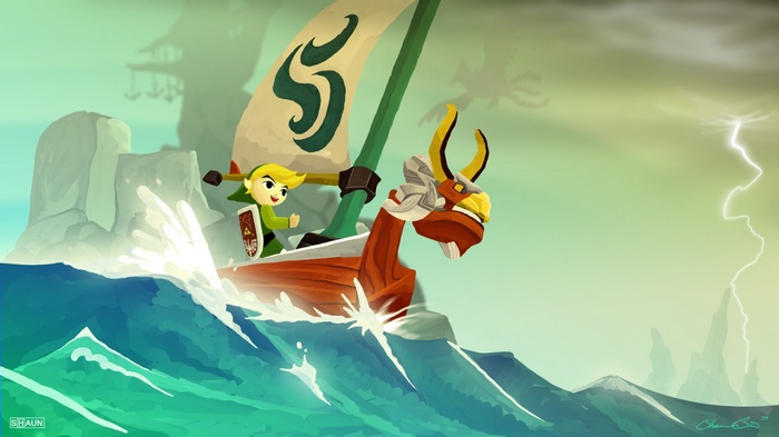 Link sailing in The Legend of Zelda: Wind Waker