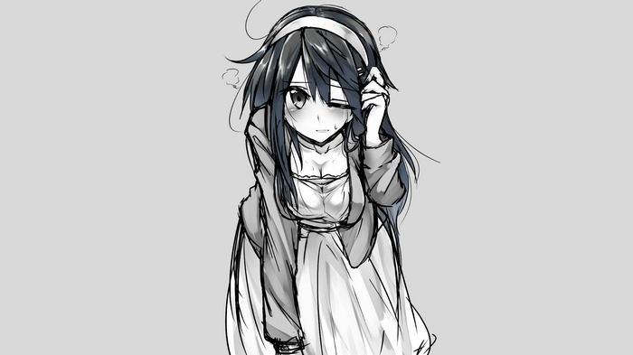 Anime girl with dark hair and headband, Kantai Collection