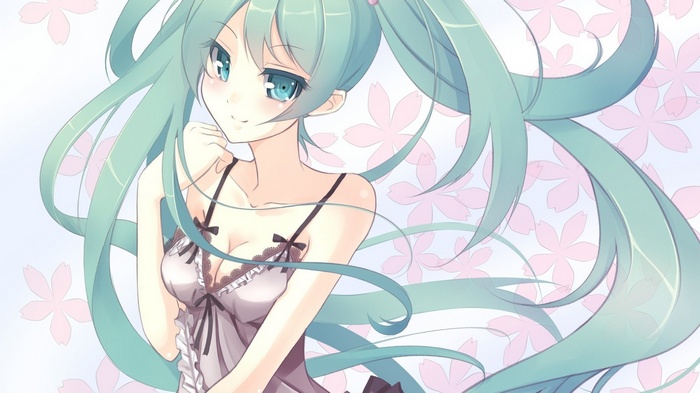 Hatsune Miku in a delicate outfit with cherry blossoms