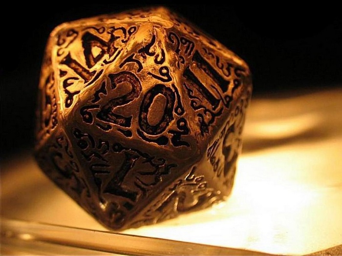 Gold D20 Dice with Intricate Designs