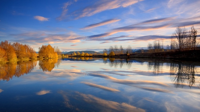 New Zealand lake reflection at sunset
