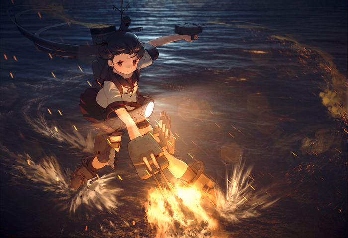 Ayanami from Kantai Collection firing a weapon